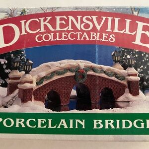 Lemax Festive Porcelain Bridge with Red and Green Accents